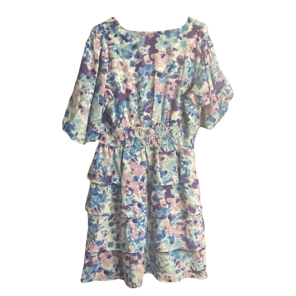 Fashion Water Color Floral Layered Dress‎ With Ruffle Sleeves - Picture 2 of 4